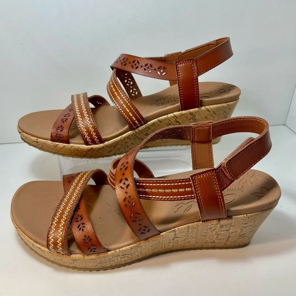 Skechers Cali Beverlee Delicate Glow Brown Wedge Sandals Womens Size 10 New